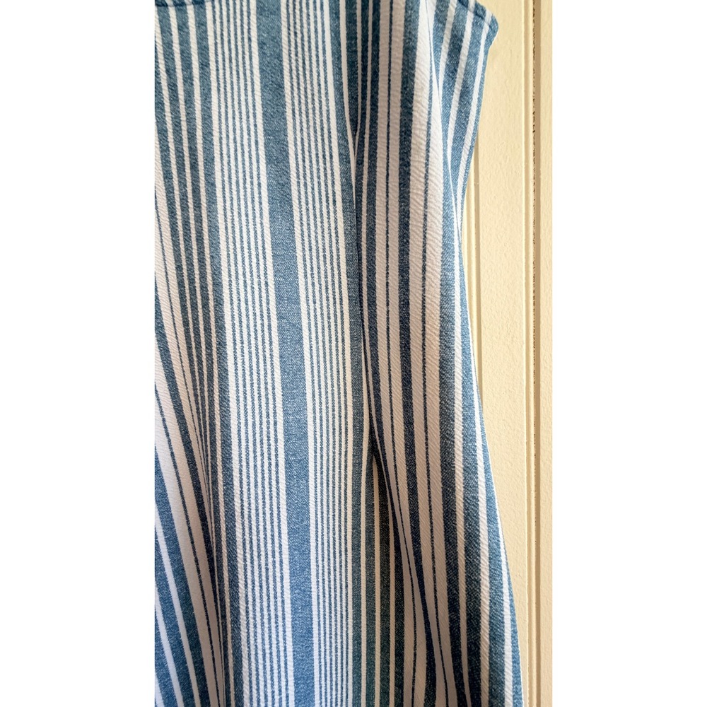 Coastal Blue White Striped Sleeveless Nautical Mini Shift Sun Dress Medium - Picture 7 of 8